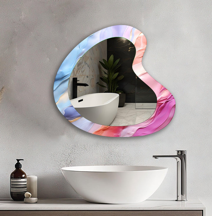 Mirror wall art with abstract shapes and reflective surfaces for a modern artistic vibe
