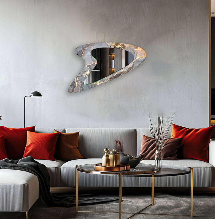 Mirror wall art with abstract shapes and reflective surfaces for a modern artistic vibe
