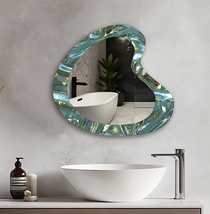 Green Abstract Irregular Glass Wall Mirror