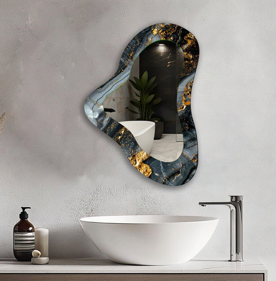 Gold Marble Asymmetrical Glass Wall Mirror - MyPhotoStation