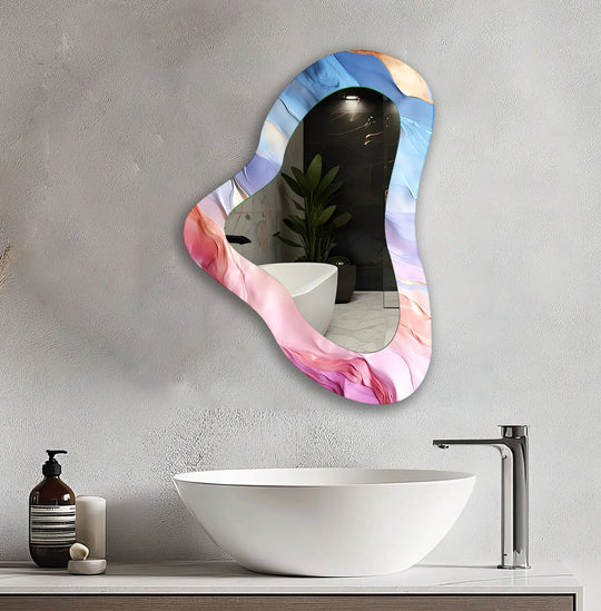 Mirror wall decor combining bold shapes and reflective surfaces to create a striking focal point
