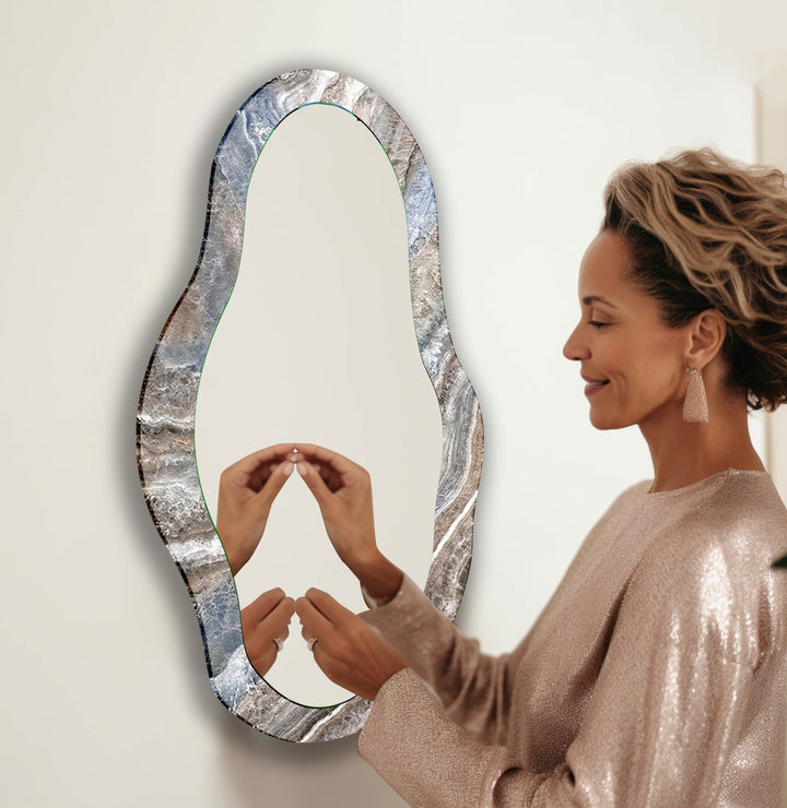 Gray And White Asymmetrical  Wall Mirror