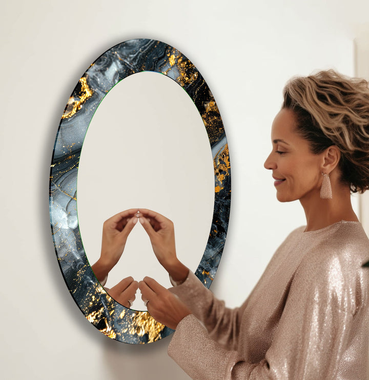 Black And Gold Abstract Oval Wall Mirror