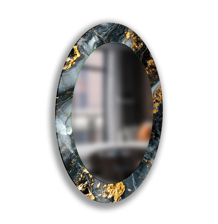 Black And Gold Abstract Oval Wall Mirror