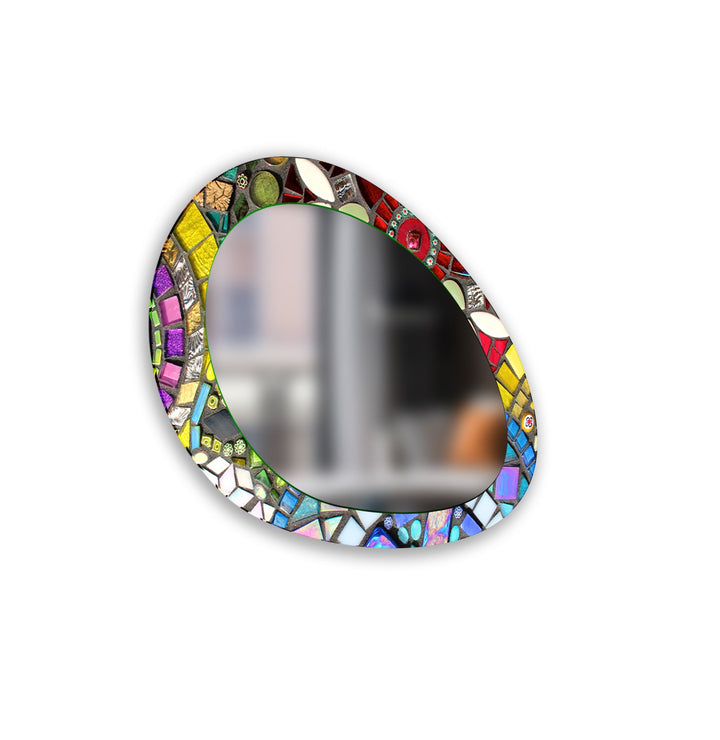 Decorative wall mirror blending artistic patterns with modern functionality for a unique look

