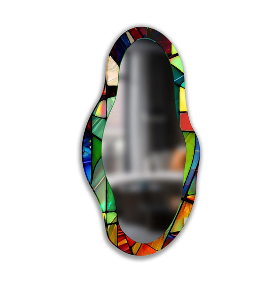 Mirror wall art with abstract shapes and reflective surfaces for a modern artistic vibe
