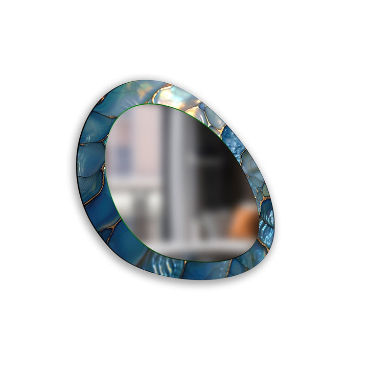 Abstrakter Wandspiegel in Blau-Metallic