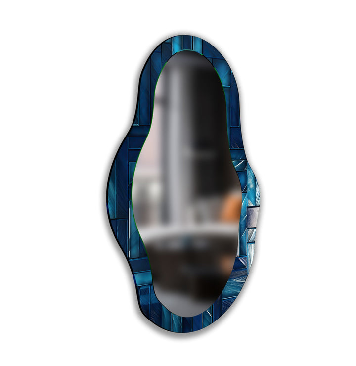 Blau gebeizter asymmetrischer Wandspiegel