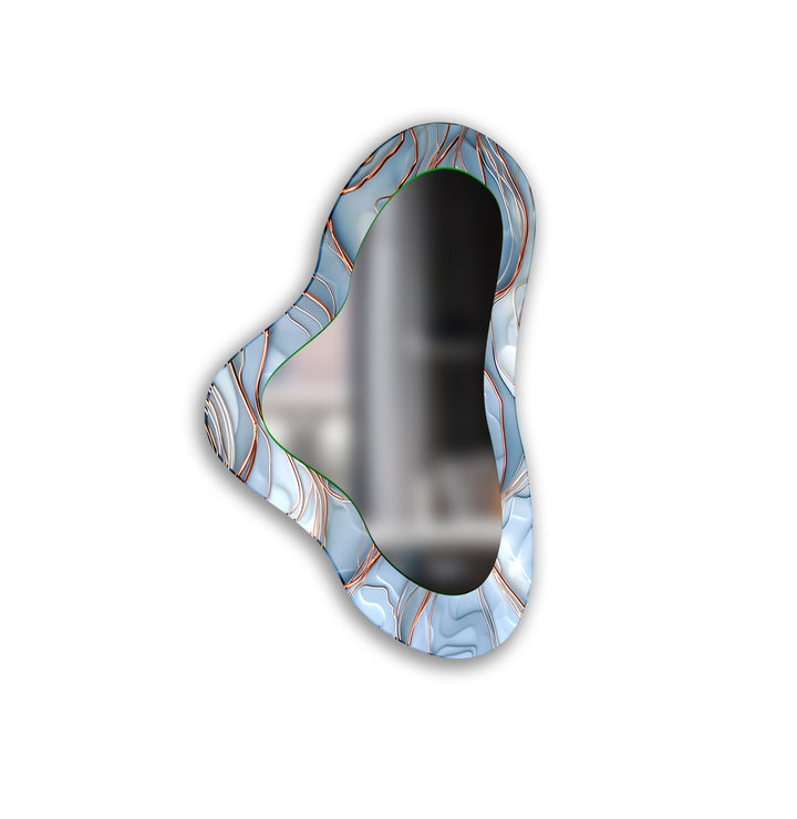 Moderner blauer Wandspiegel aus unregelmäßigem Glas
