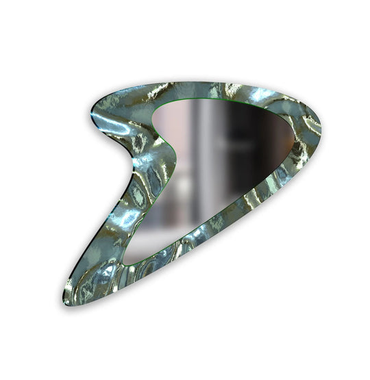An asymmetric mirror featuring a green and silver textured abstract design a modern wall mirror and beautiful wall decor
