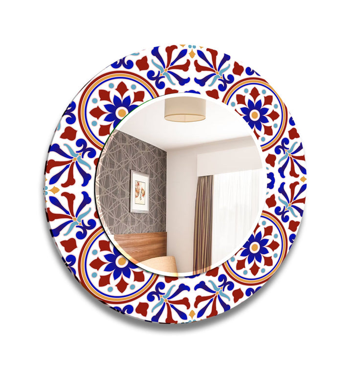Mandala Navy Blue Round Wall Mirror Bathroom Wall Mirror
