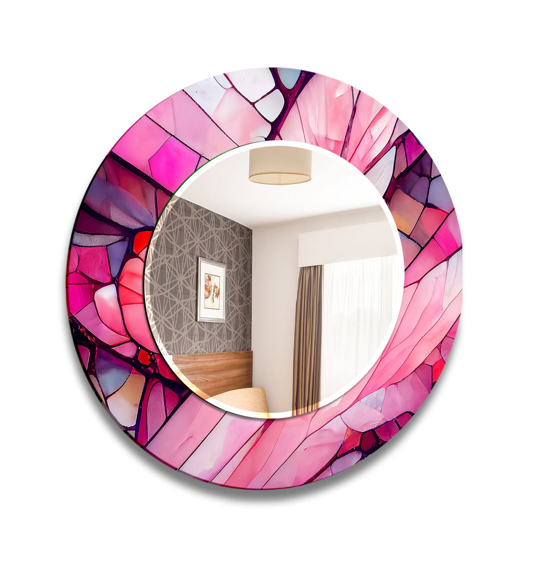 Stained Pink Round Wall Mirror Green Wall Mirror
