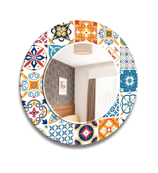 Mosaic White & Orange Round Wall Mirror gold wall mirror
