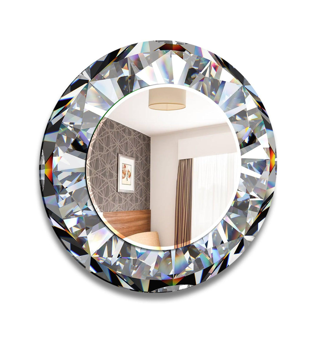 Diamond Effect Round Wall Mirror Living Room Wall Mirror

