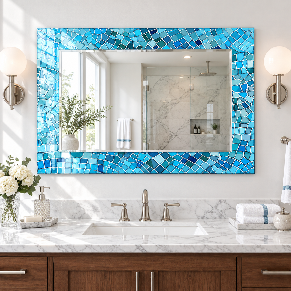 Blaue Mosaiksteine Wandspiegel 