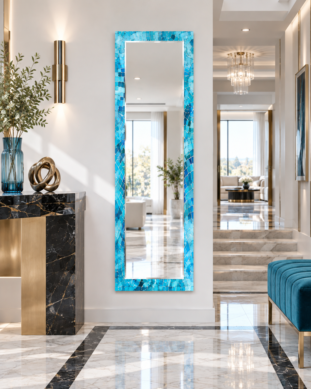 Blaue Mosaiksteine Wandspiegel 