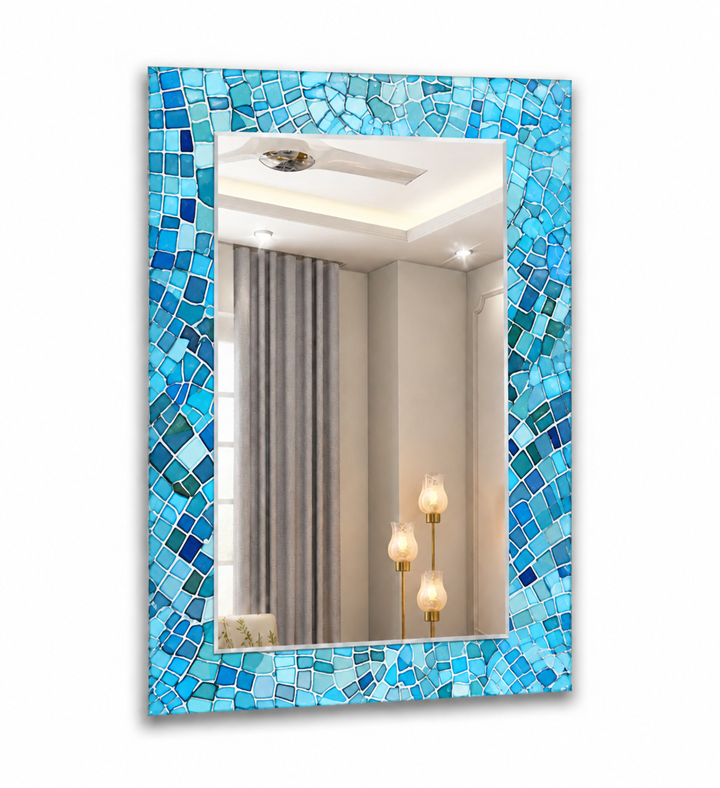 Blaue Mosaiksteine Wandspiegel 