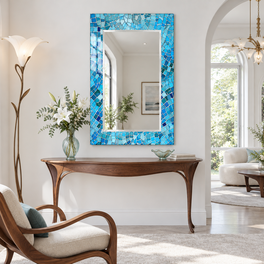 Blaue Mosaiksteine Wandspiegel 