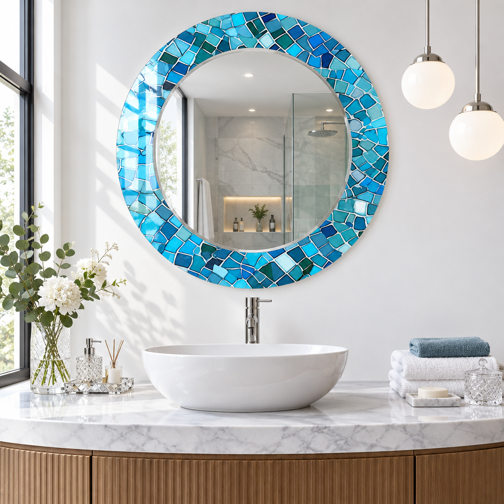 Blaue Mosaiksteine Wandspiegel 