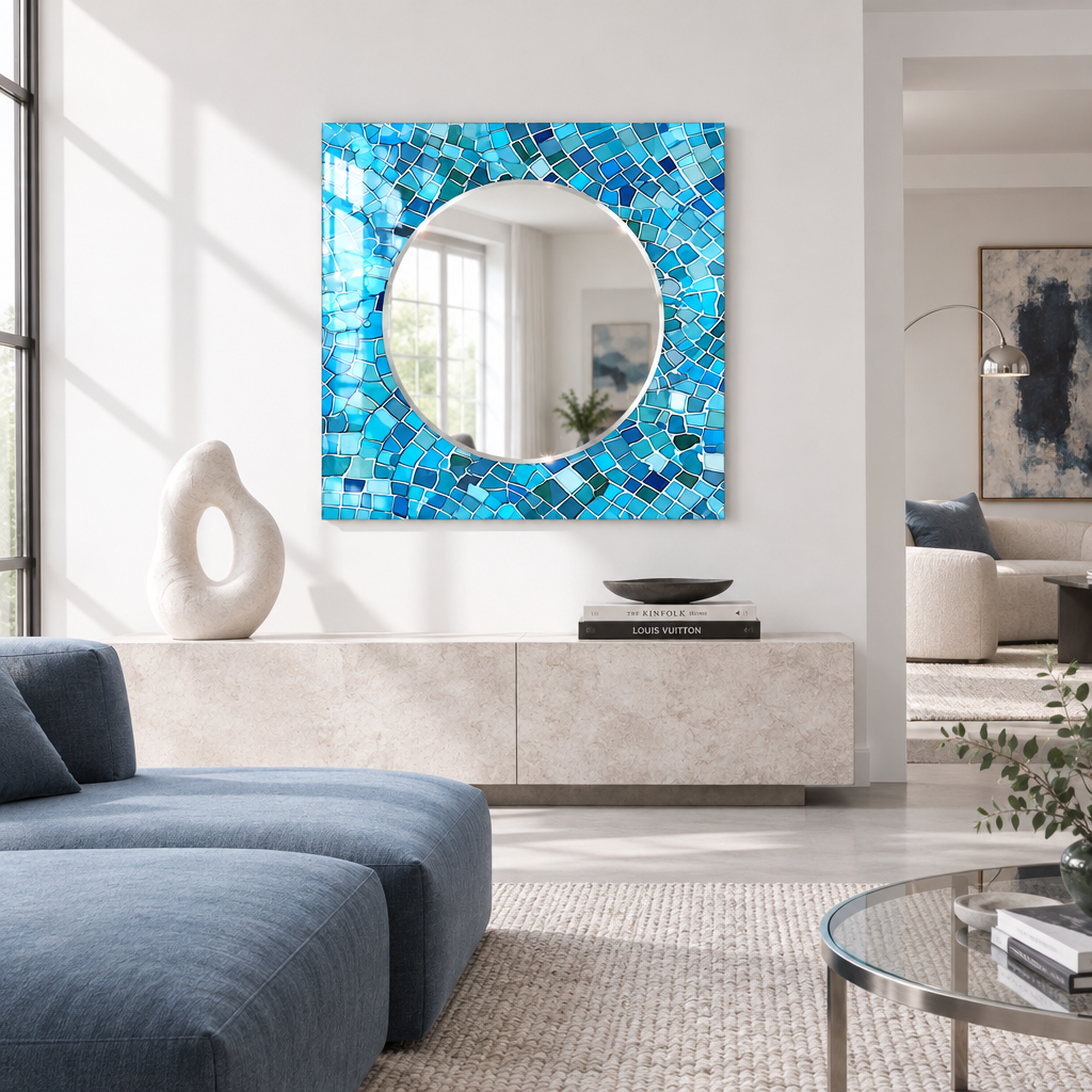 Blaue Mosaiksteine Wandspiegel 