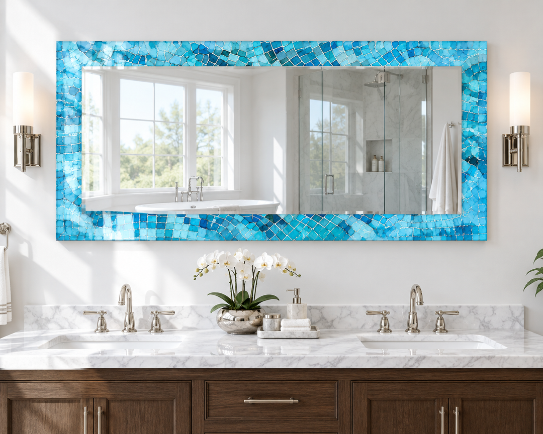Blaue Mosaiksteine Wandspiegel 