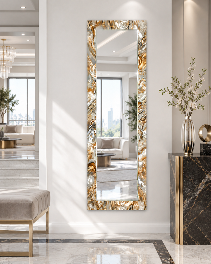 Glänzend Grau Golden Wandspiegel 