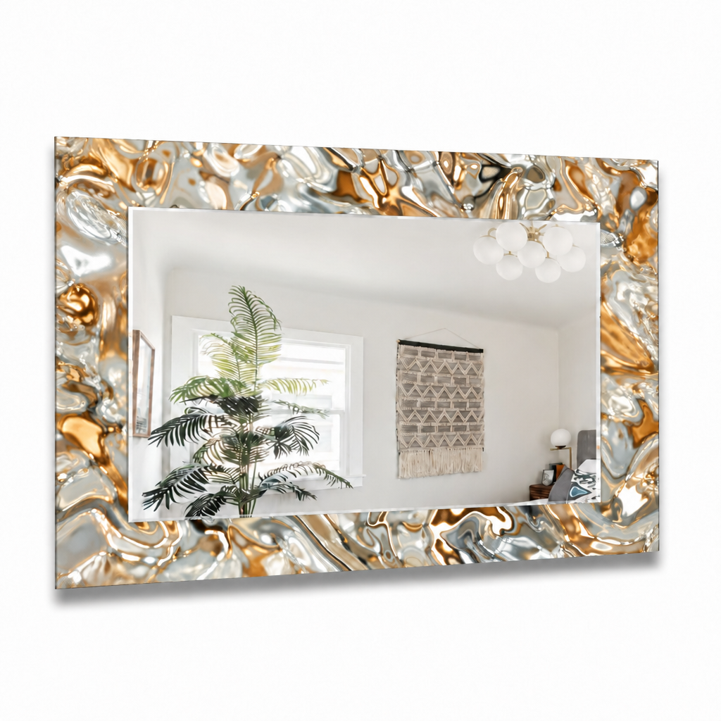 Glänzend Grau Golden Wandspiegel 