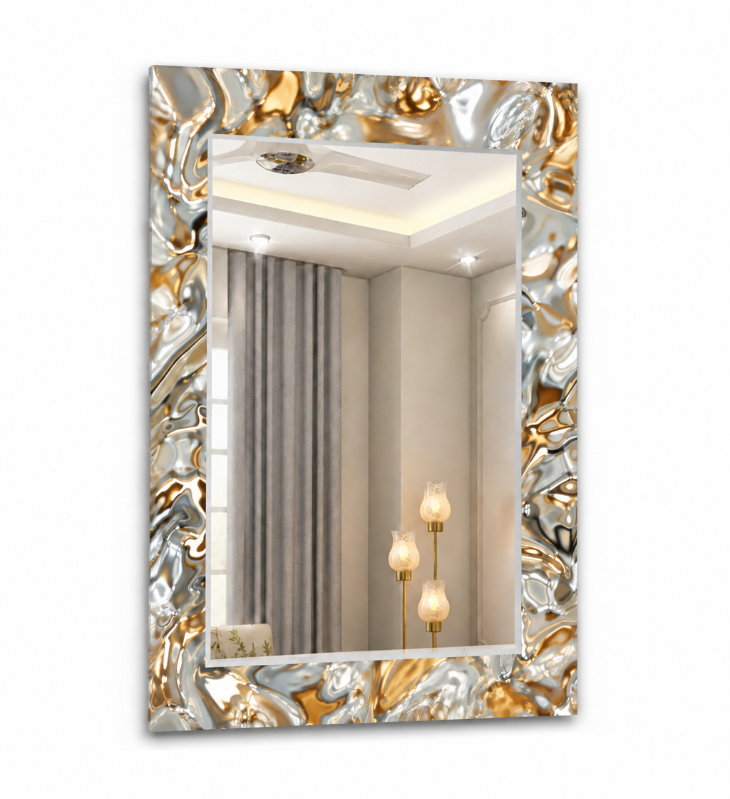 Glänzend Grau Golden Wandspiegel 