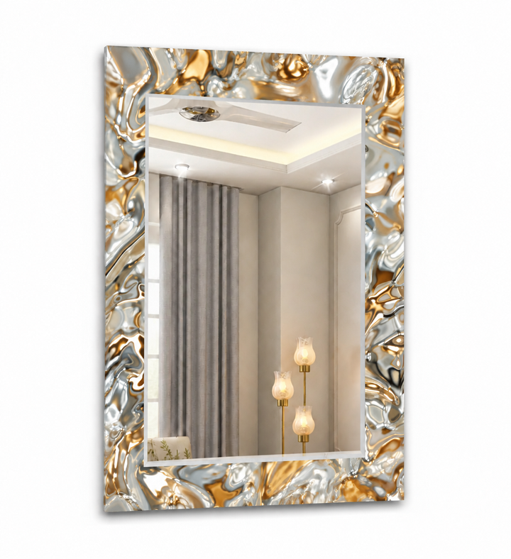 Glänzend Grau Golden Wandspiegel 