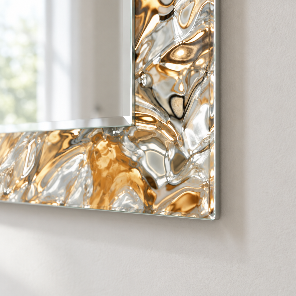 Glänzend Grau Golden Wandspiegel 