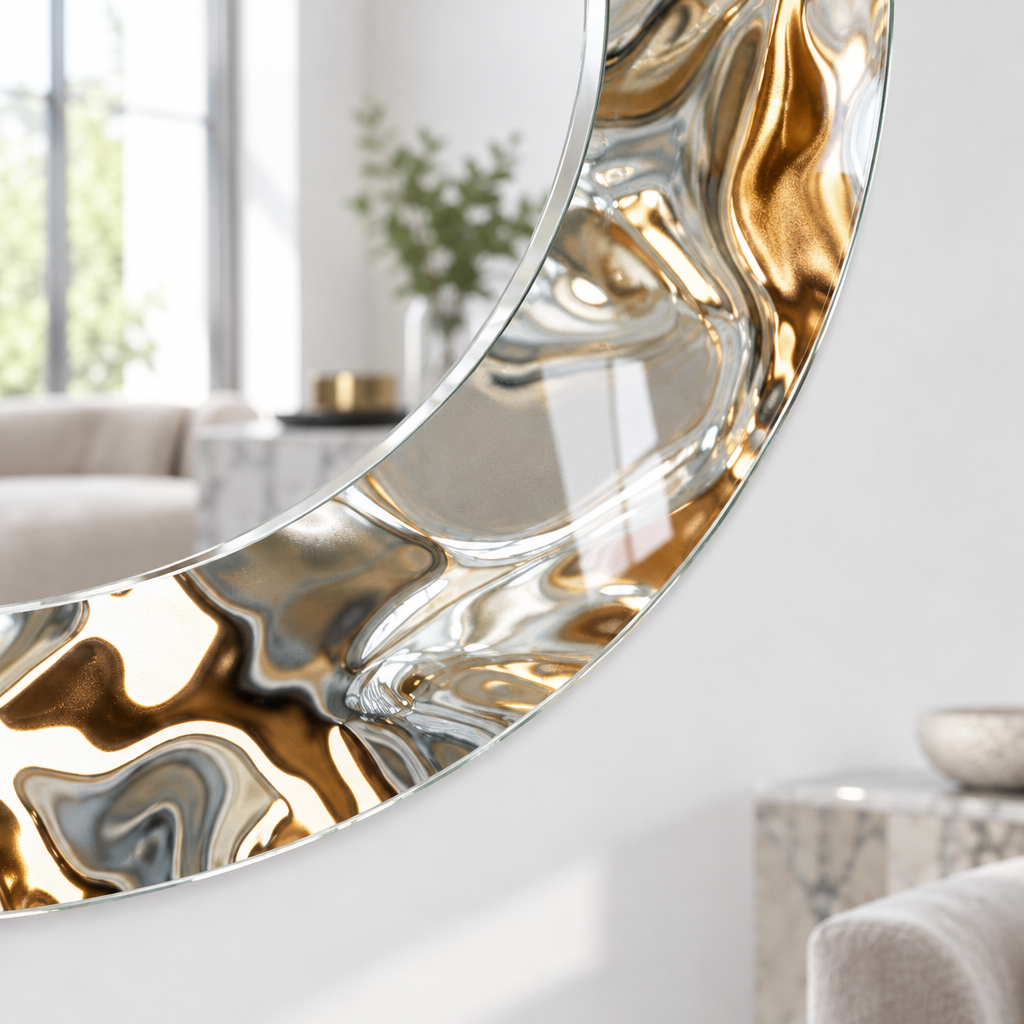 Glänzend Grau Golden Wandspiegel 