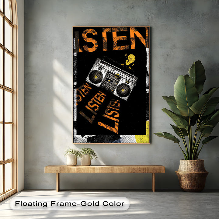Listen Up – Retro Boombox Urban Art Canvas Print
