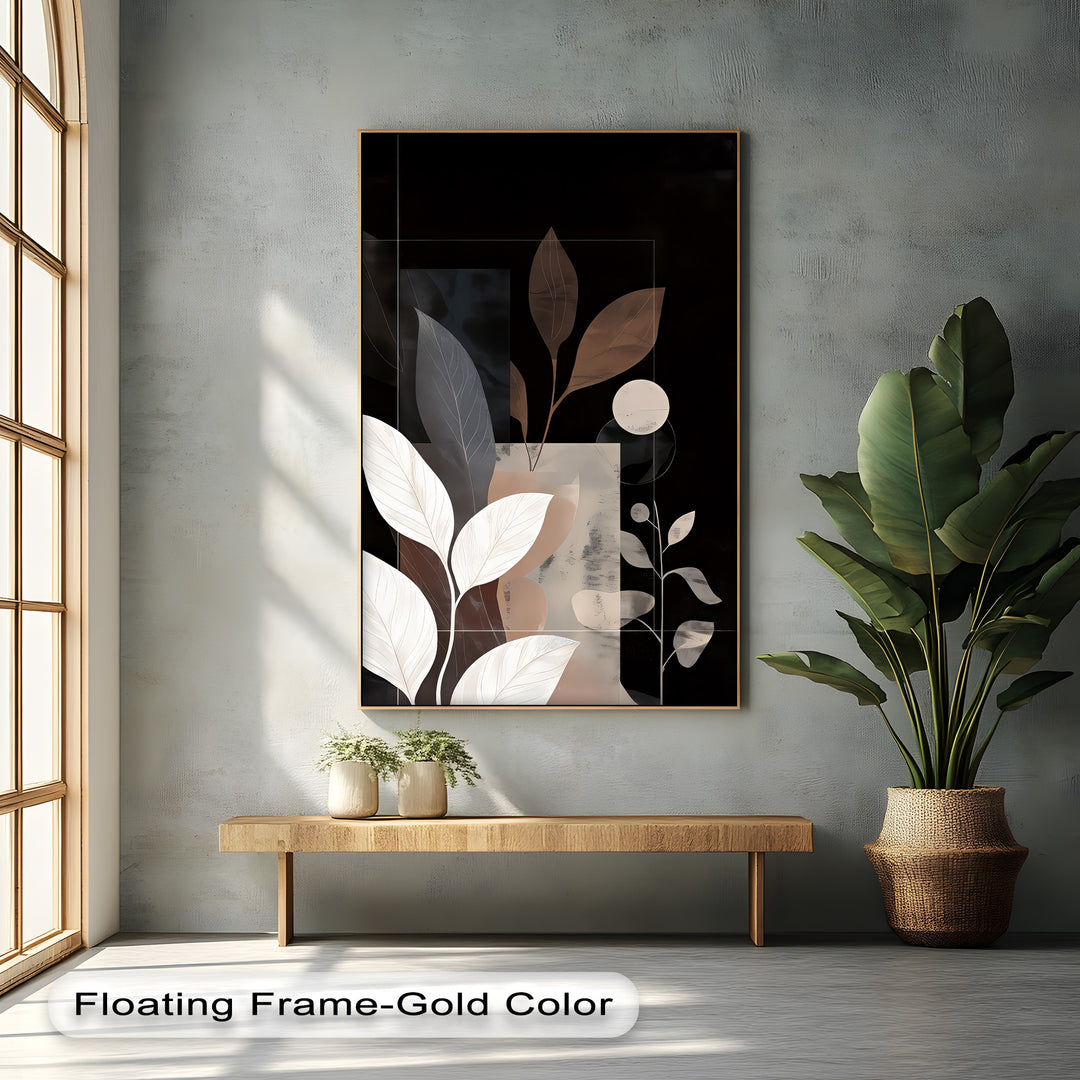 Abstract Botanical Black & Bronze Canvas Wall Art | Framed Artwork