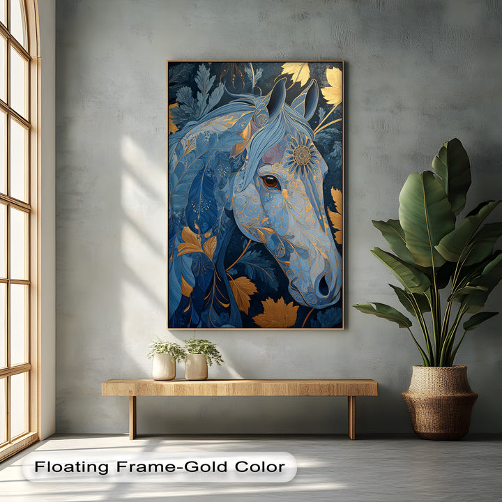 Golden Gaze – Ornamental Blue Horse Canvas Print