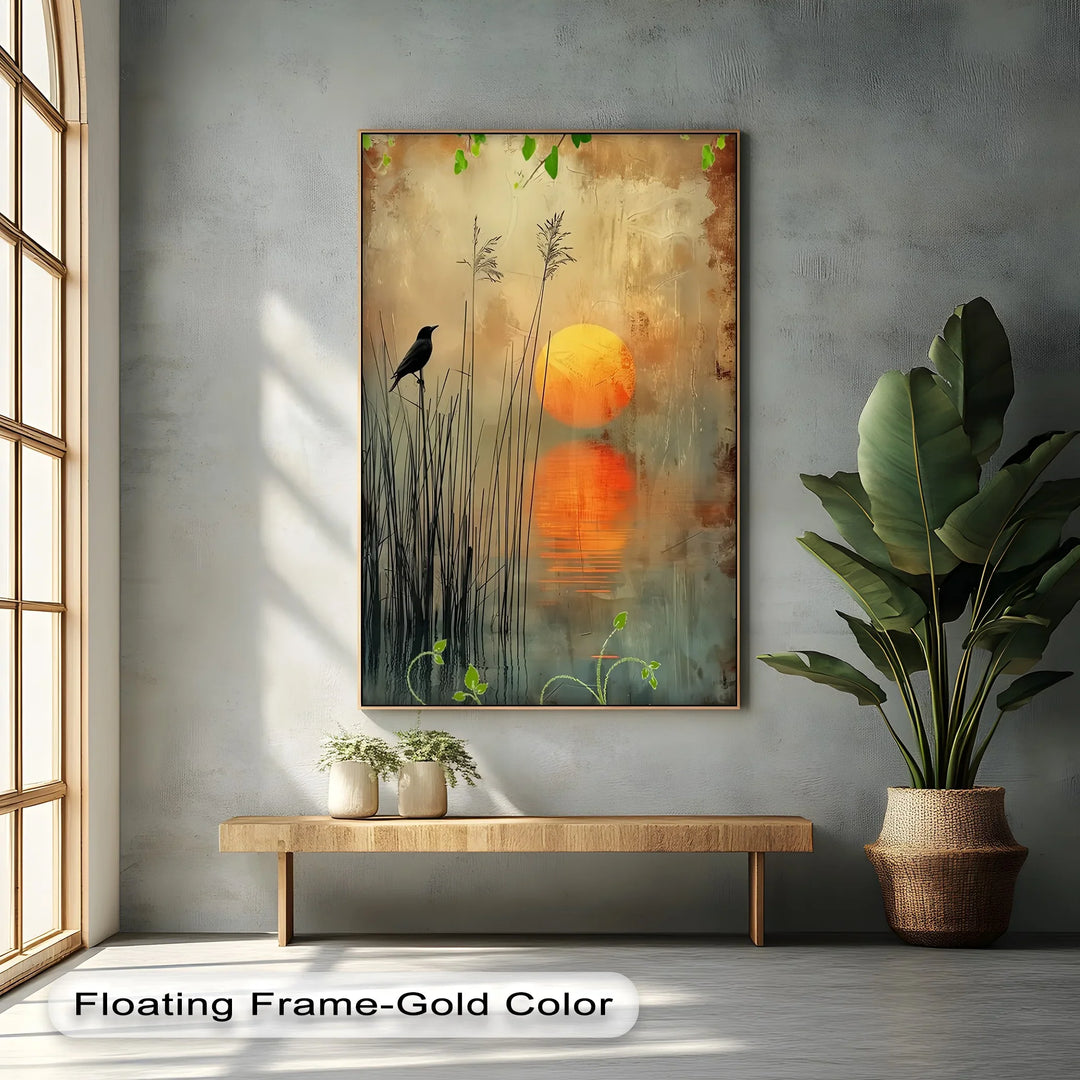 Whispers at Dusk – Silhouetted Bird and Sunset Canvas Print - MyPhotoStation