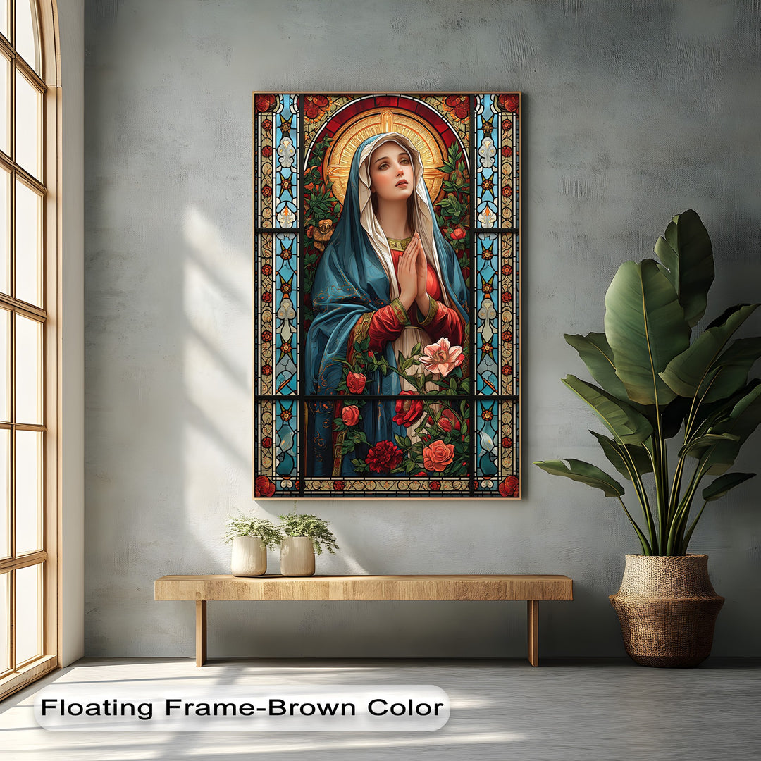A textured light gray wall, bright window, and lush green plant define the tranquil background for these high quality canvas prints.