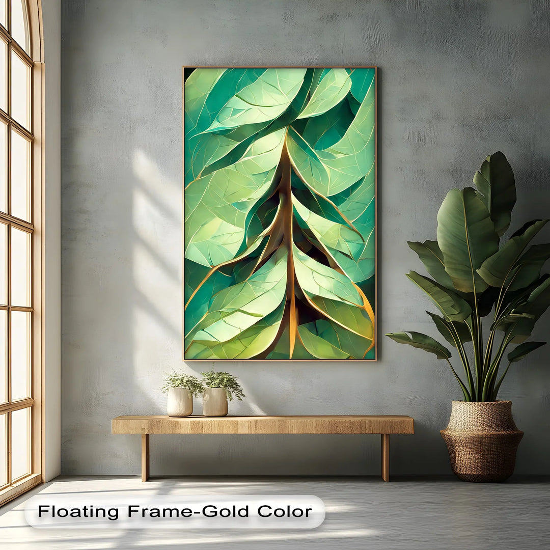 Radiant Leaf Veins – Stylized Botanical Geometry Canvas Print - MyPhotoStation