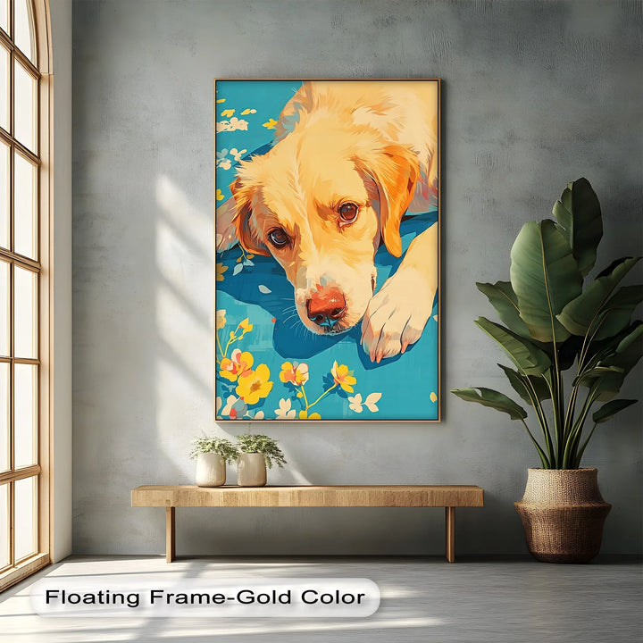 Sunlit Gaze – Playful Floral Dog Portrait Puppies Canvas Print - MyPhotoStation