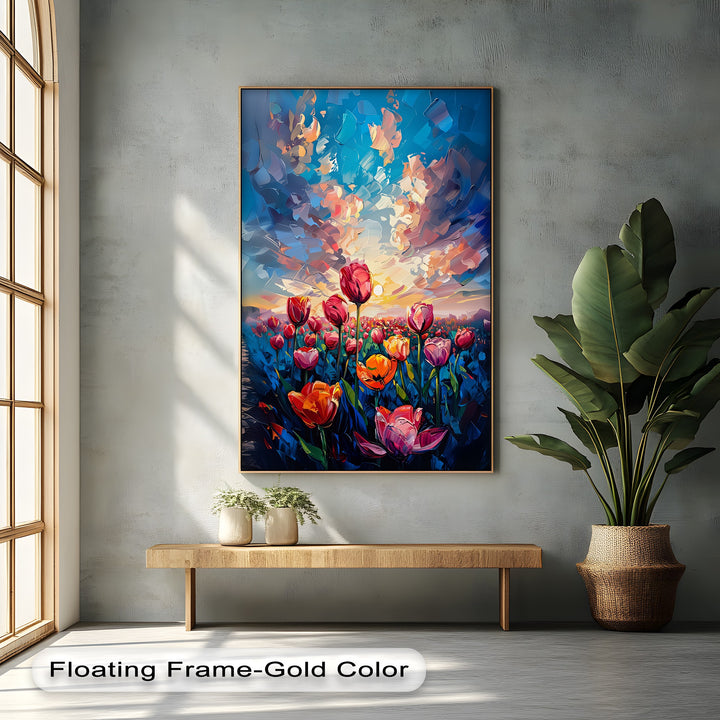 Radiant Bloom – Abstract Tulip Field at Sunset Canvas Print