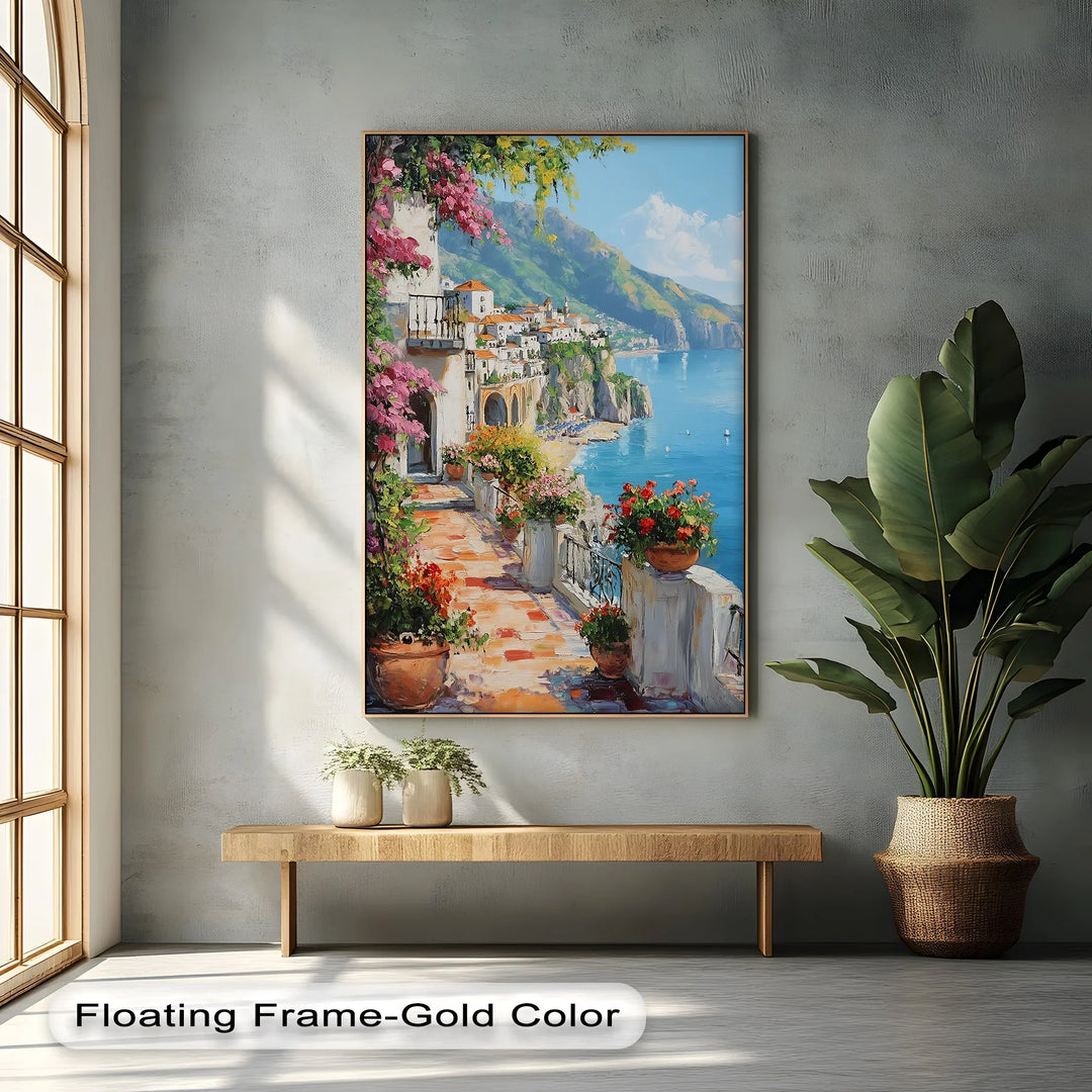 Amalfi Terrace Bloom – Coastal Italian Balcony Canvas Print - MyPhotoStation