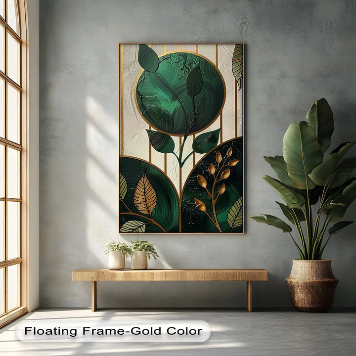 Golden Botanica – Luxe Leaf Design in Emerald and Gold Canvas Print - MyPhotoStation