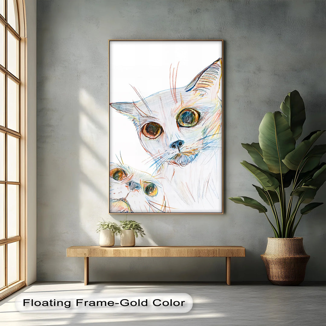 Color Stare – Abstract Cat Faces in Pastel Lines Cat Canvas Print - MyPhotoStation