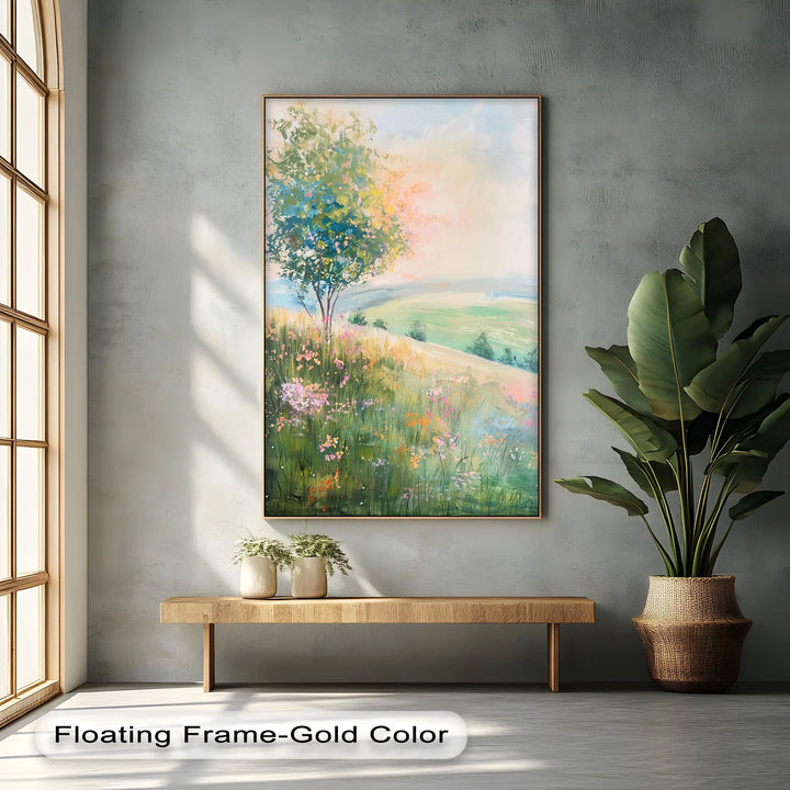 Blossom Breeze Hillside – Spring Meadow Landscape Canvas Print