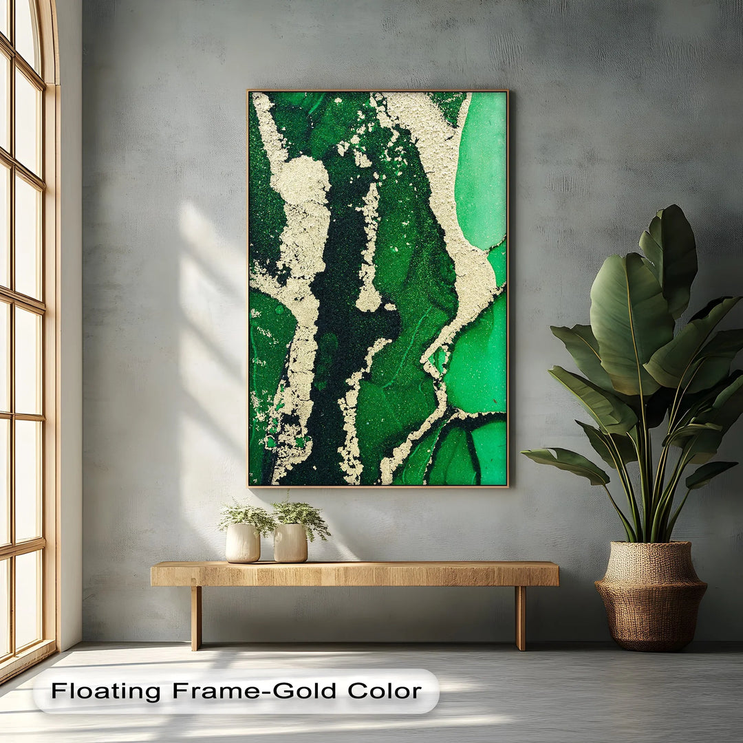 Verdant Gold Flow – Luxury Green Abstract Canvas Print - MyPhotoStation