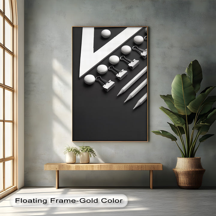 Monochrome Minimalism – Black and White Office Supplies Canvas Prints