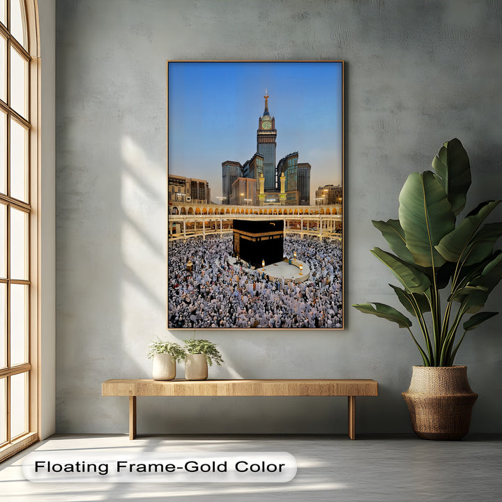 Kaaba at Sunset with Abraj Al-Bait Clock Tower – Islamic Wall Art