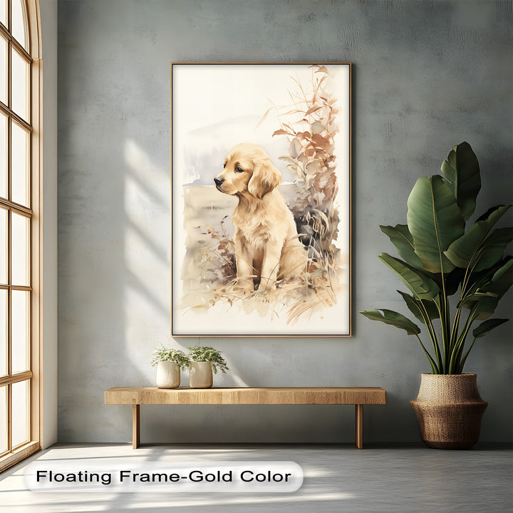 Golden Retriever in Autumn Light – Vintage Style Puppies Canvas Print