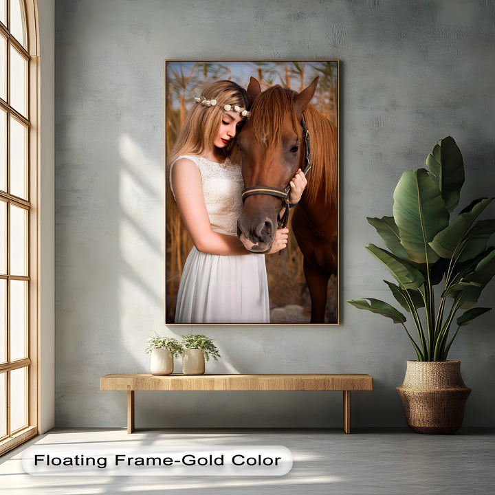 Whispers of Trust – Girl and Horse Emotional Canvas Print