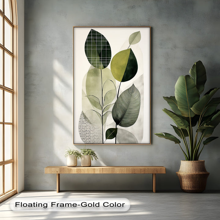 Structured Harmony – Abstract Leaf Shapes in Geometric Overlay Canvas Print