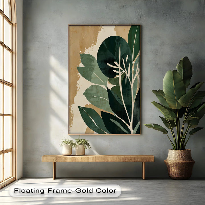 Earthy Botanical Harmony – Abstract Green Leaf Canvas Print - MyPhotoStation